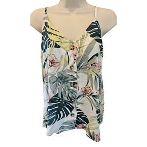 NWT Palm Leaf Cami Tank Top island summer hawaiin colorful button front S NEW